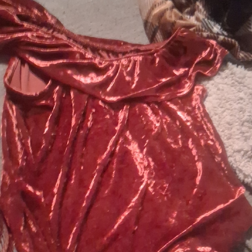 Elegant Red Velvet Top Size L – Zoe and Rose, Holiday Festive, Stretchy - Picture 3 of 6